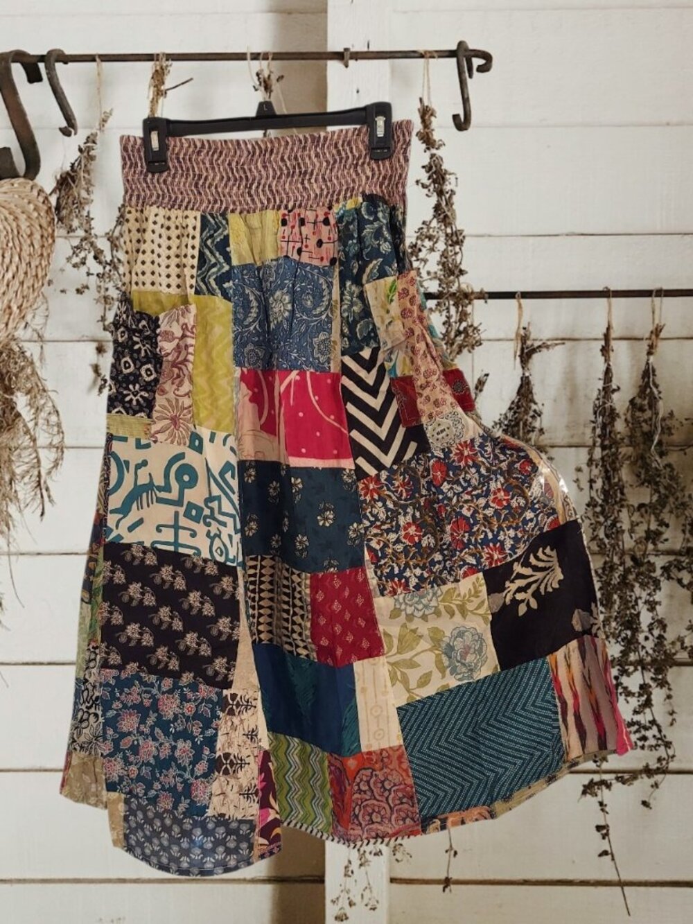 FREE SHIP! NWT Cotton Market Style Patchwork Skirt-One Size